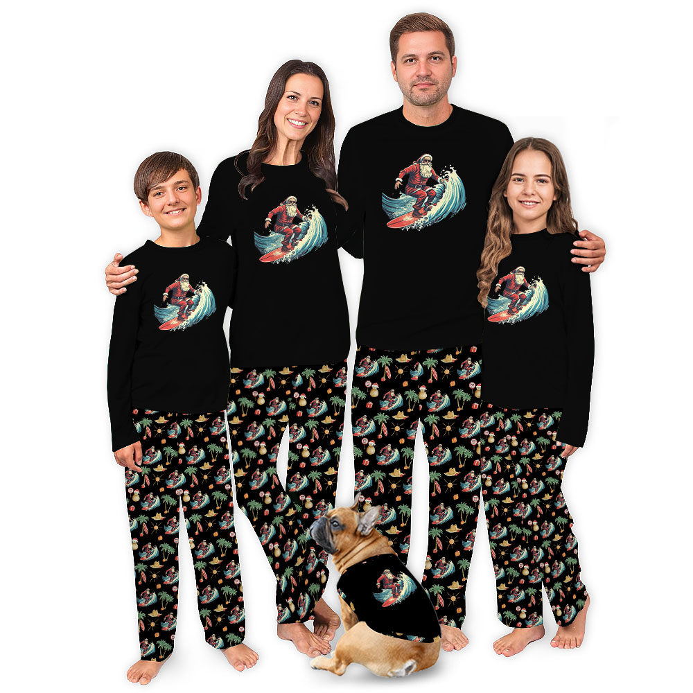 Tropical Themed Christmas Surfing Santa Pajamas