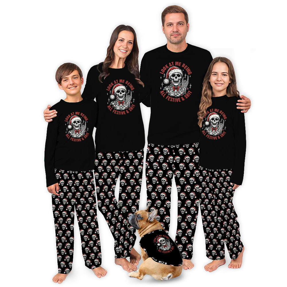 Skull Santa Claus Christmas Pajamas Tops And Pants