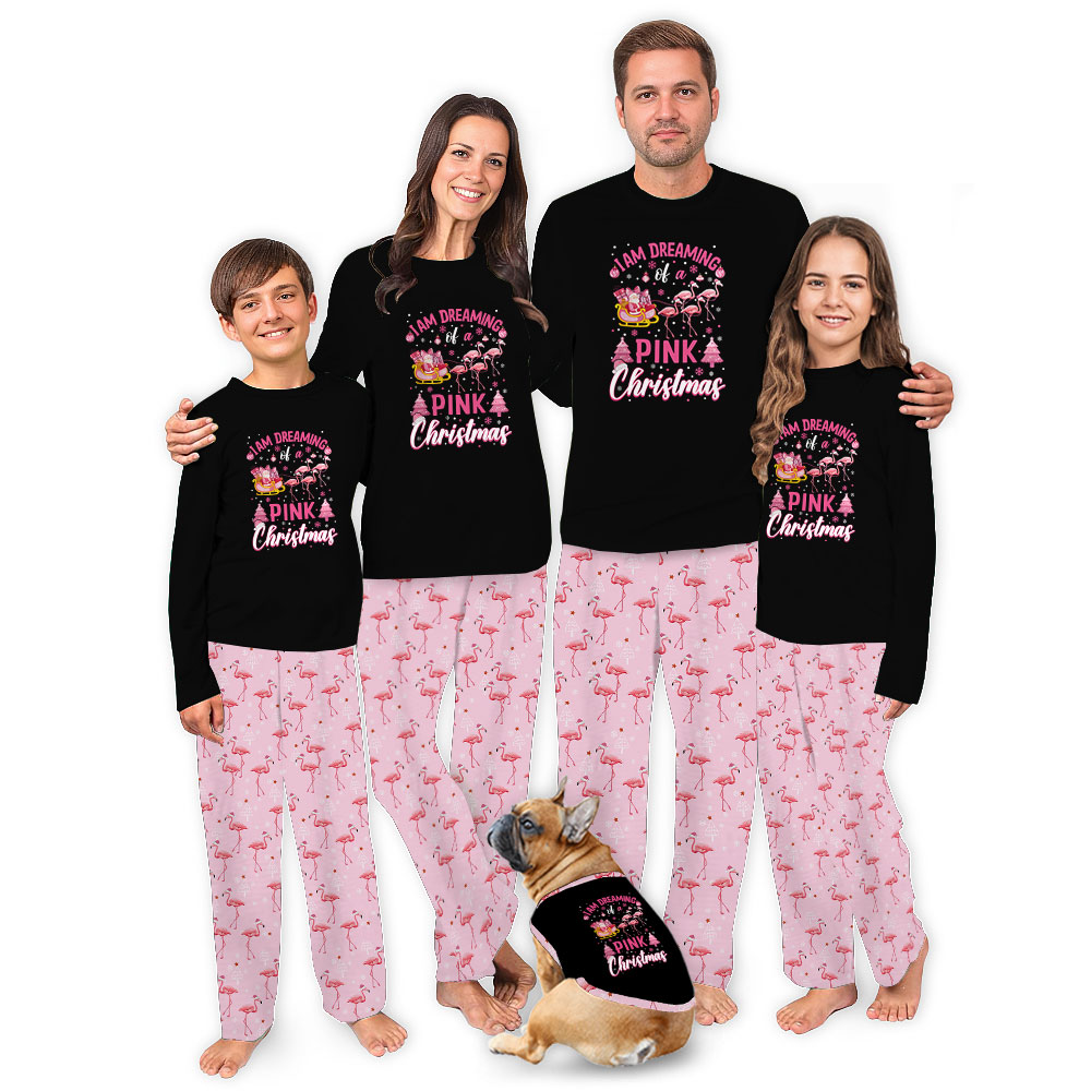 Flamingo Dreaming Of A Pink Christmas Family Matching Pajamas With Dog Flamingo Dreaming Of A Pink Christmas Family Matching Pajamas With Dog
