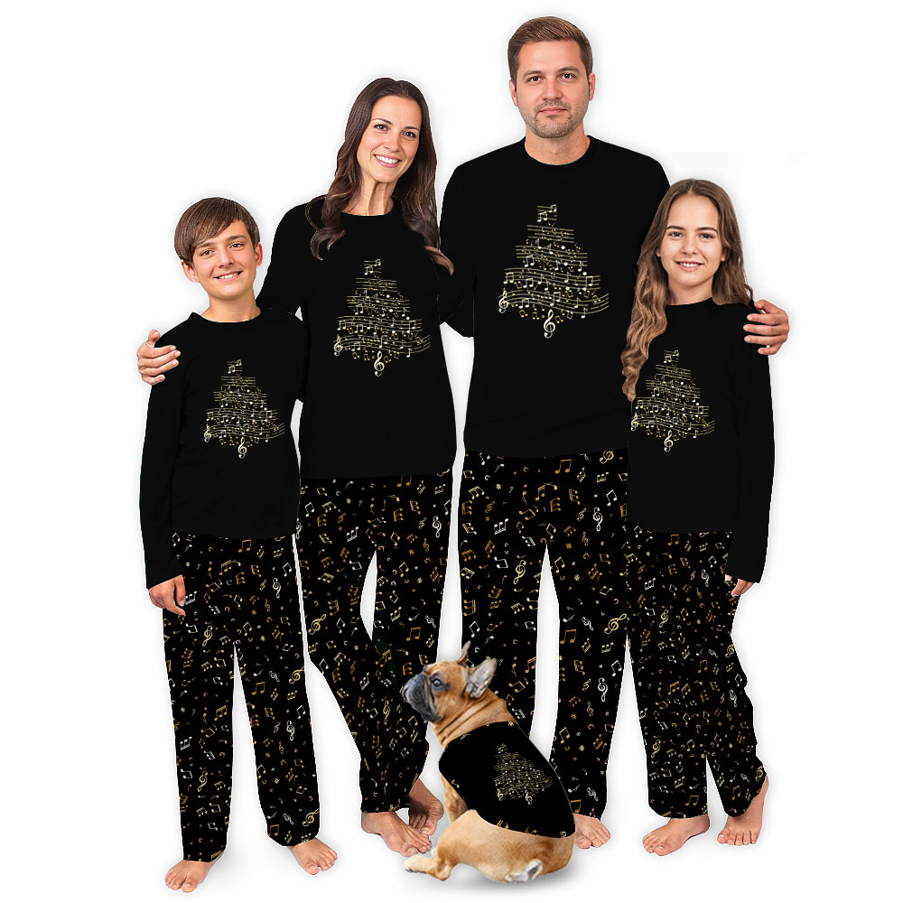 Christmas Music Note Pajamas Top And Pants Black Christmas Music Note Pajamas Top And Pants Black