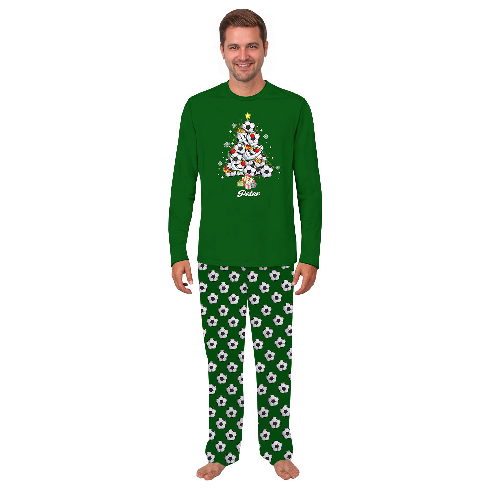 Custom Name Soccer Christmas Pajamas Sets Green Custom Name Soccer Christmas Pajamas Sets Green