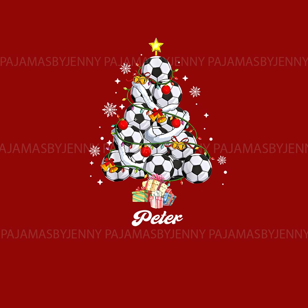 Festive Customizable Soccer Family Matching Pajamas With Dog Festive Customizable Soccer Family Matching Pajamas With Dog
