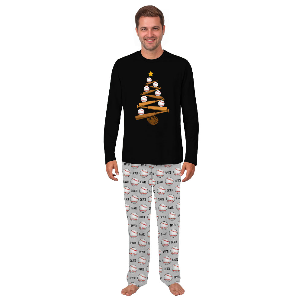 Personalized Name Christmas Baseball Tree Pajamas For Family Personalized Name Christmas Baseball Tree Pajamas For Family