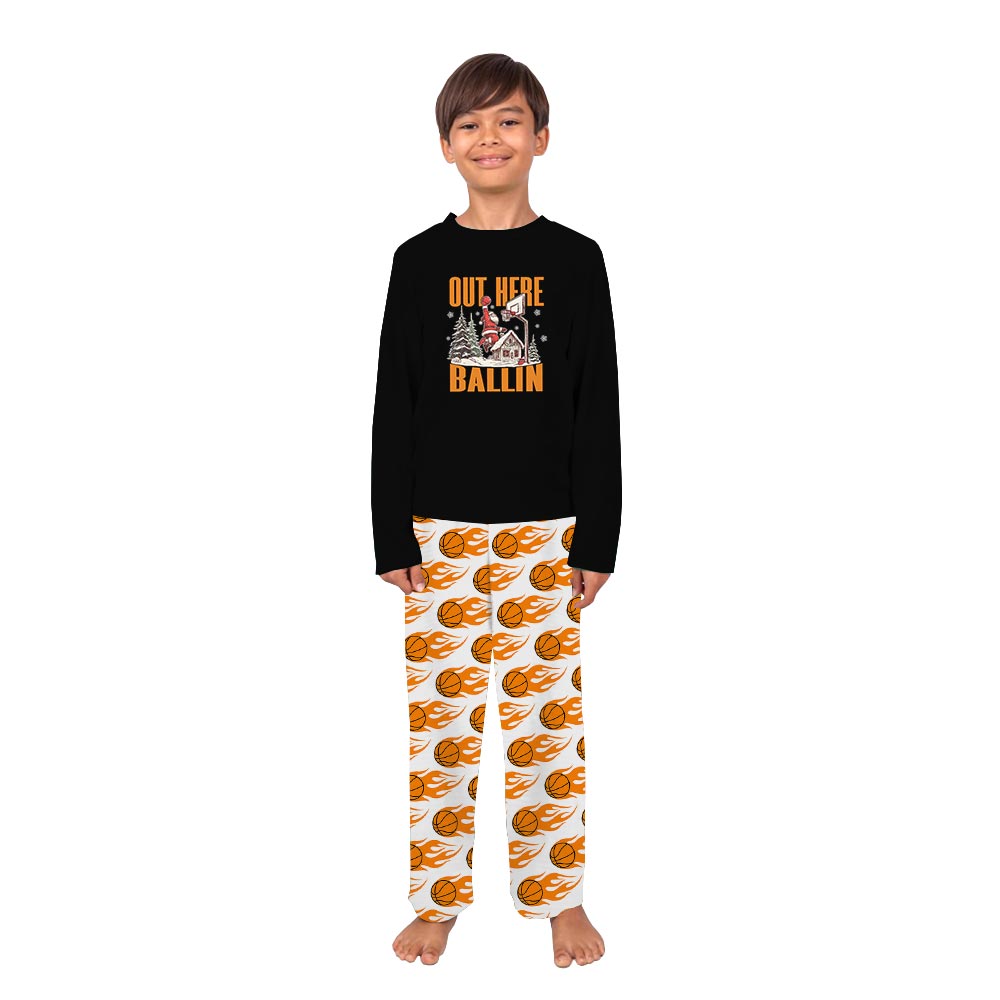 Festive Basketball Christmas Pajamas For Adults and Kids Sayings Out Here Ballin Festive Basketball Christmas Pajamas For Adults and Kids Sayings Out Here Ballin