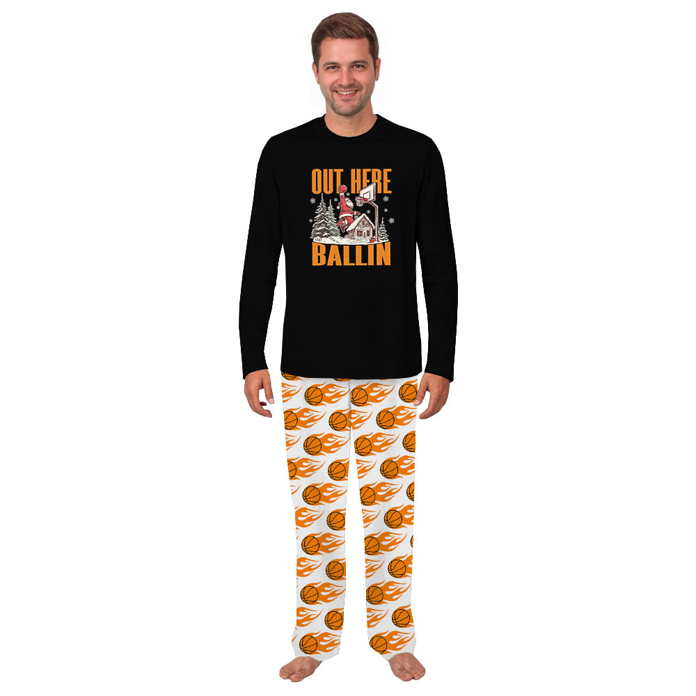 Festive Basketball Christmas Pajamas For Adults and Kids Sayings Out Here Ballin Festive Basketball Christmas Pajamas For Adults and Kids Sayings Out Here Ballin