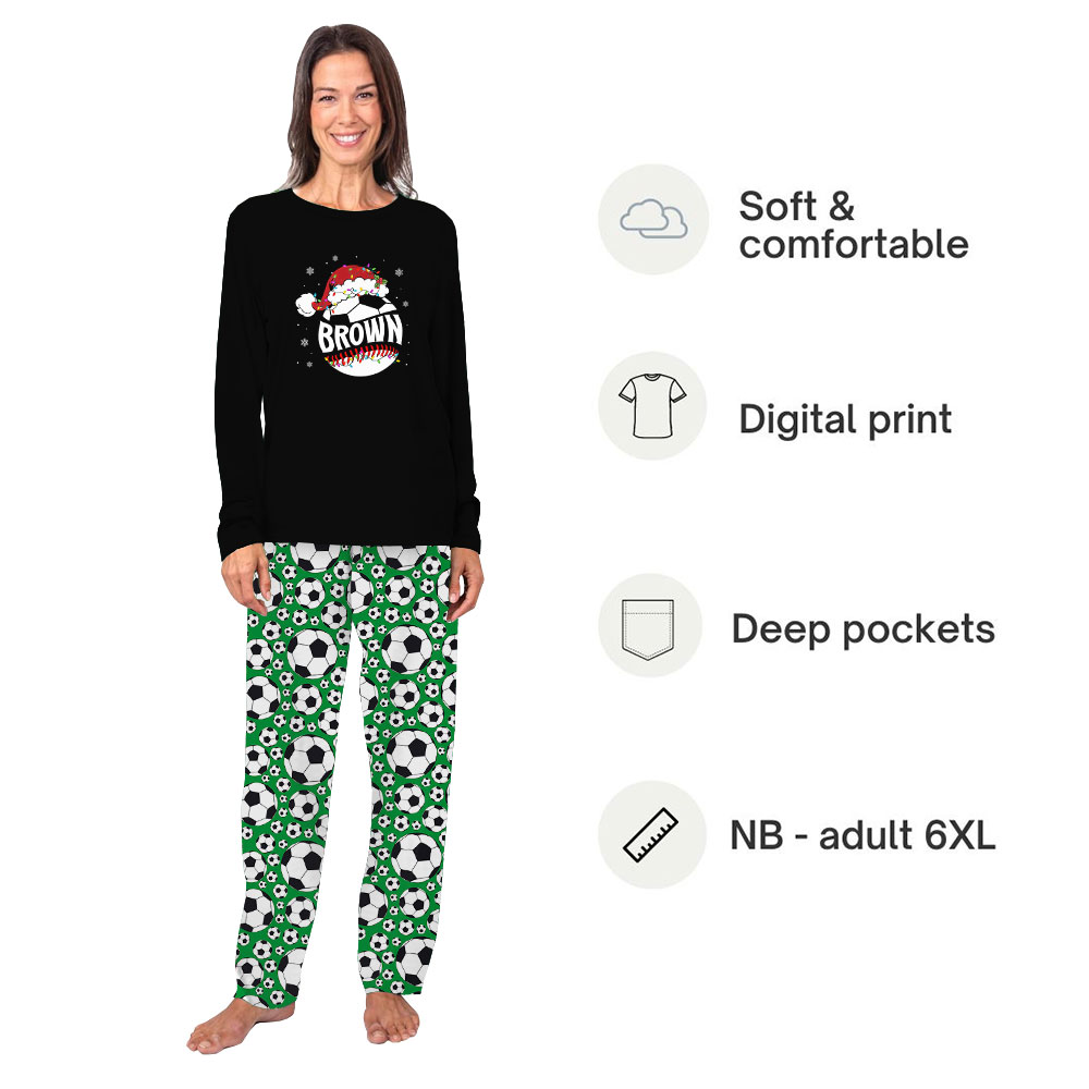 Custom Name Christmas Soccer Pajama Sets Green Black Custom Name Christmas Soccer Pajama Sets Green Black