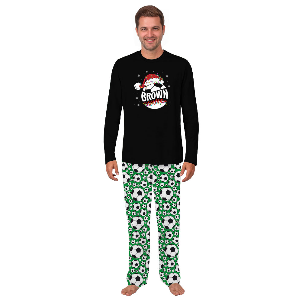 Custom Name Christmas Soccer Pajama Sets Green Black Custom Name Christmas Soccer Pajama Sets Green Black