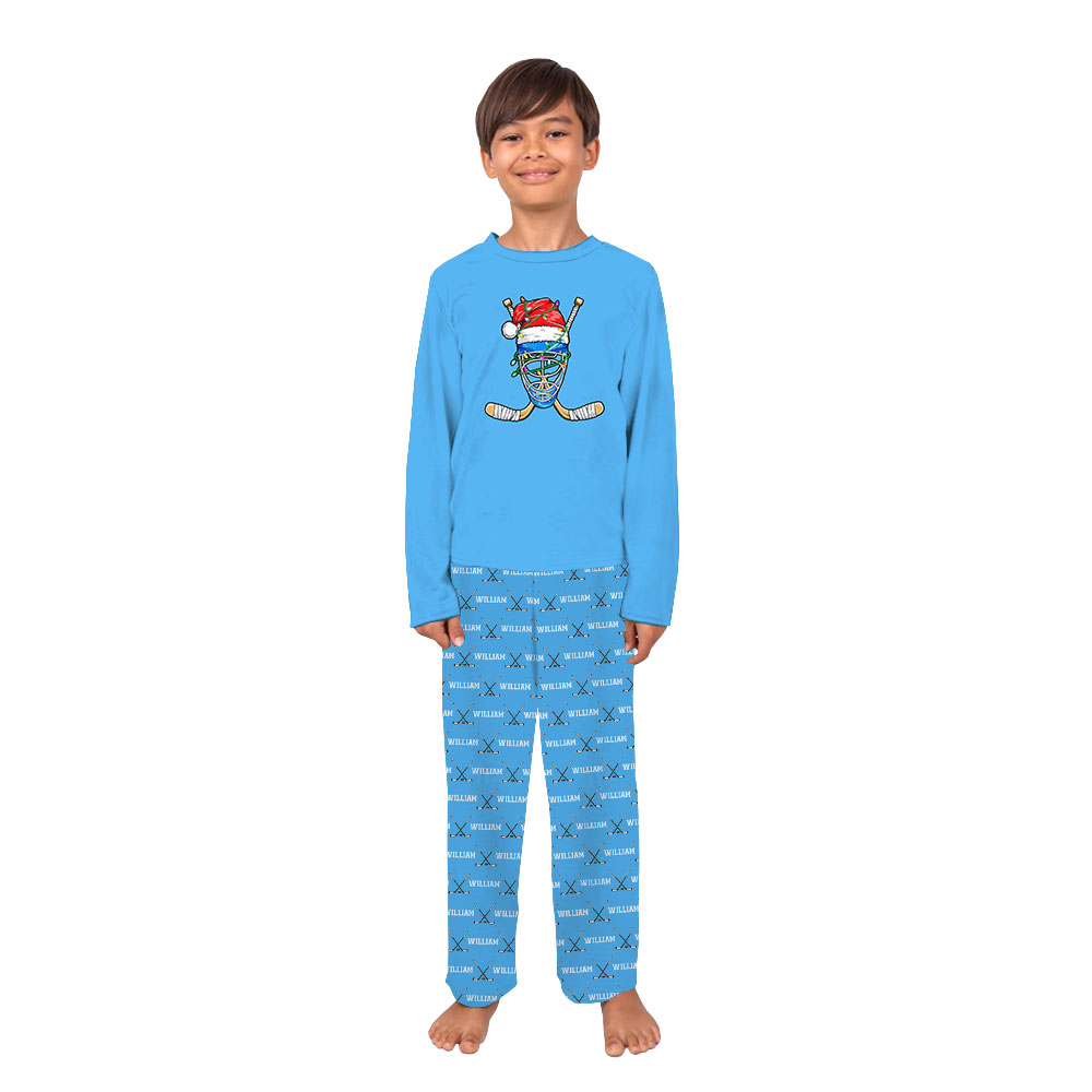 Personalized Name Christmas Hockey Pajamas With Santa Hat Personalized Name Christmas Hockey Pajamas With Santa Hat