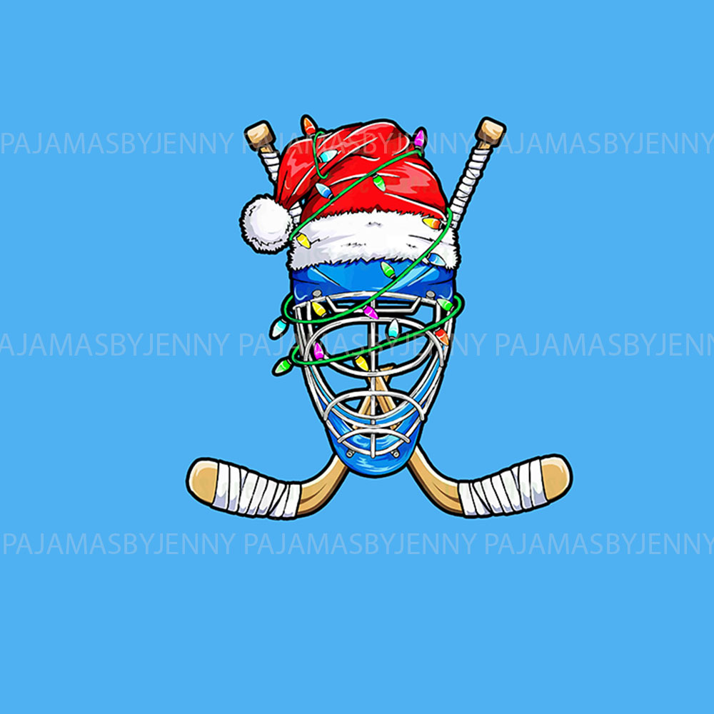 Personalized Name Christmas Hockey Pajamas With Santa Hat Personalized Name Christmas Hockey Pajamas With Santa Hat