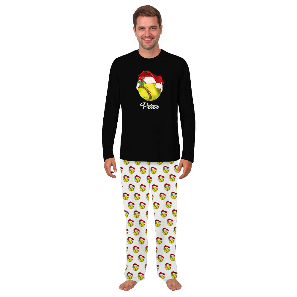 Personalized Name Softball Dog And Owner Matching Christmas Pajamas Personalized Name Softball Dog And Owner Matching Christmas Pajamas