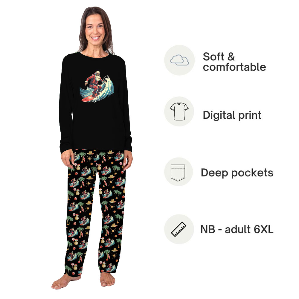 Tropical Themed Christmas Surfing Santa Pajamas