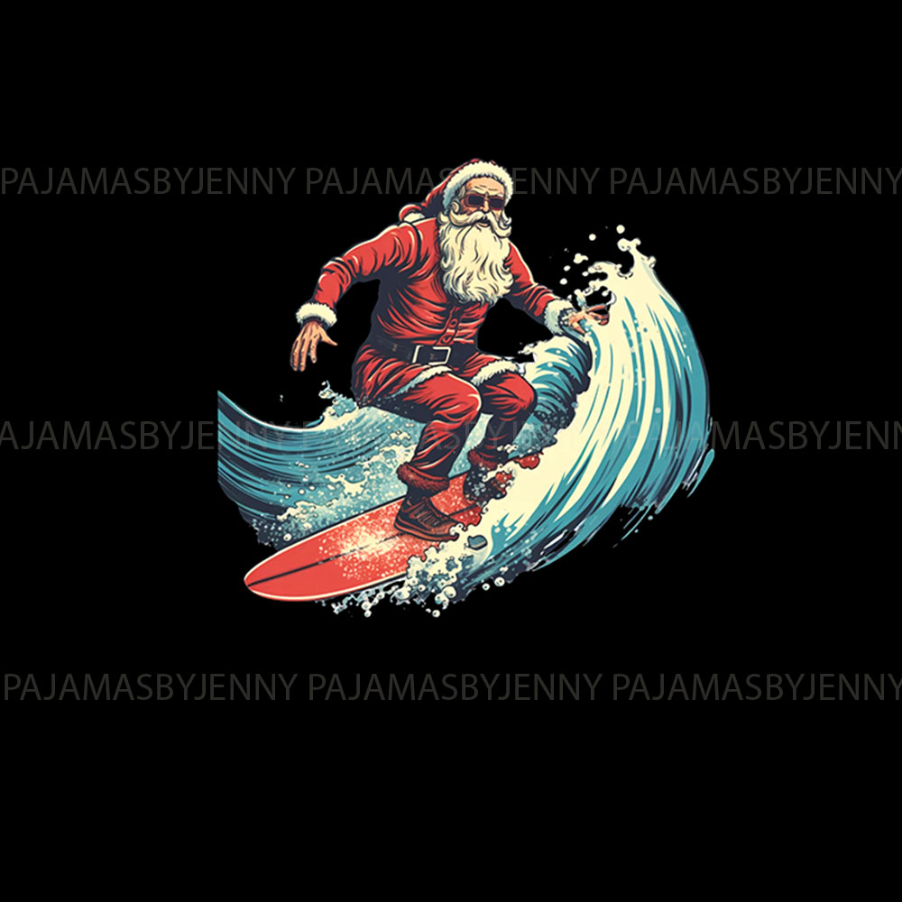 Tropical Themed Christmas Surfing Santa Pajamas