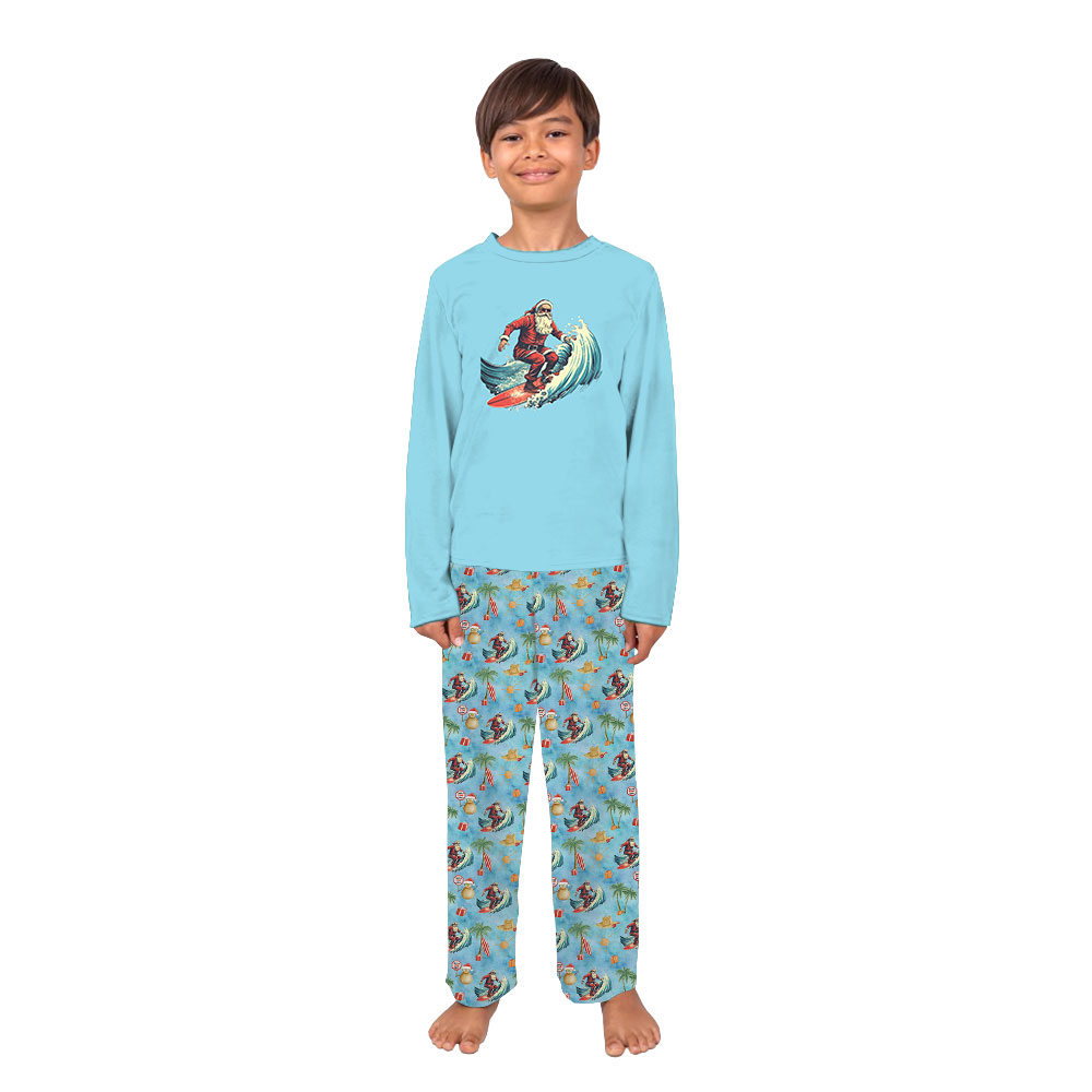 Funny Surfing Santa Christmas Pajamas Sets Blue Funny Surfing Santa Christmas Pajamas Sets Blue