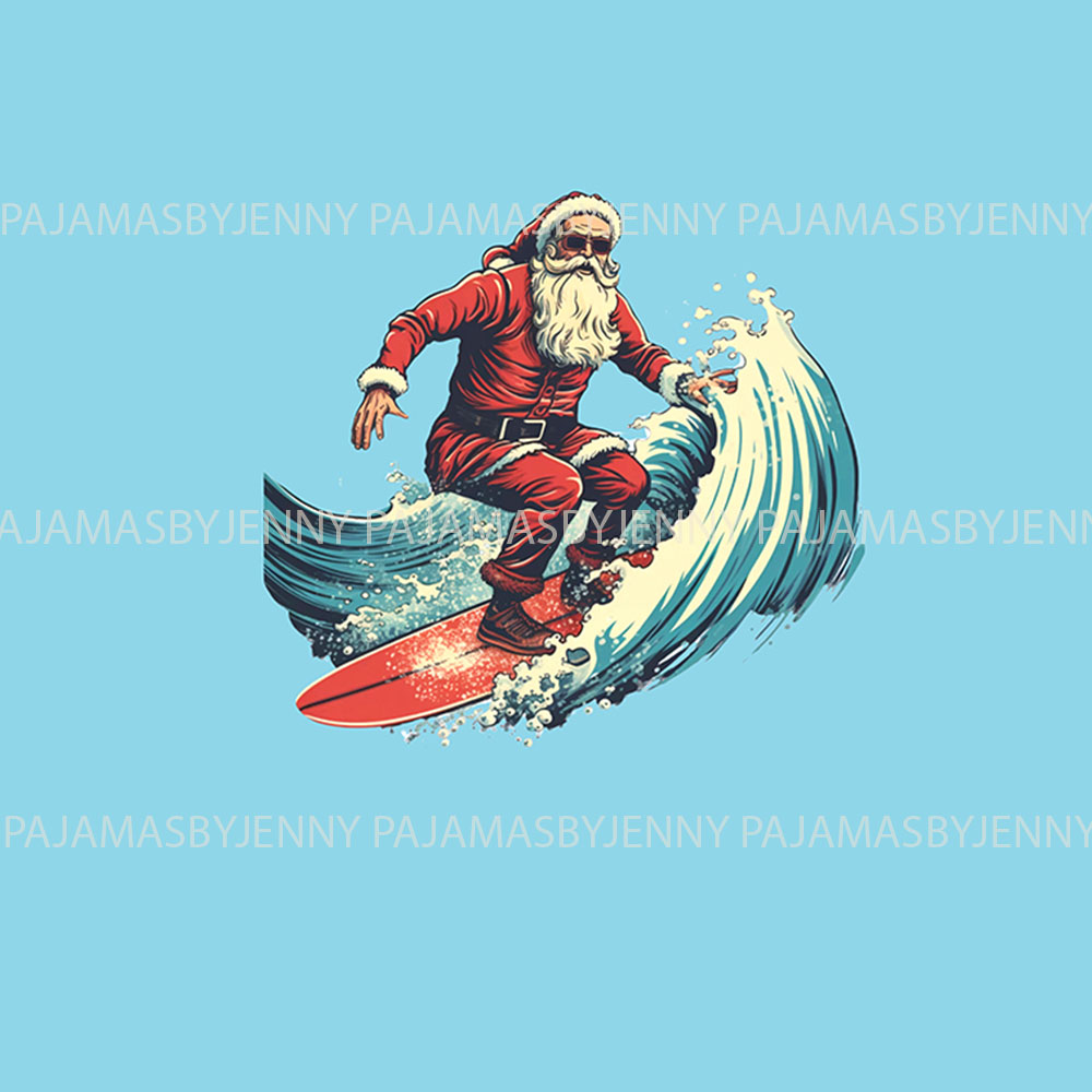 Funny Surfing Santa Christmas Pajamas Sets Blue Funny Surfing Santa Christmas Pajamas Sets Blue