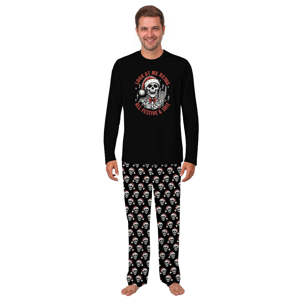 Skull Santa Claus Christmas Pajamas Tops And Pants