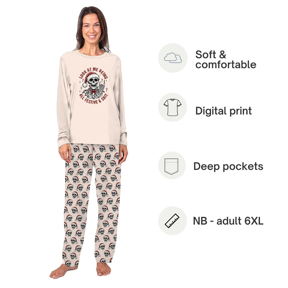 Funny Skeleton Family Matching Pajamas With Dog Funny Skeleton Family Matching Pajamas With Dog