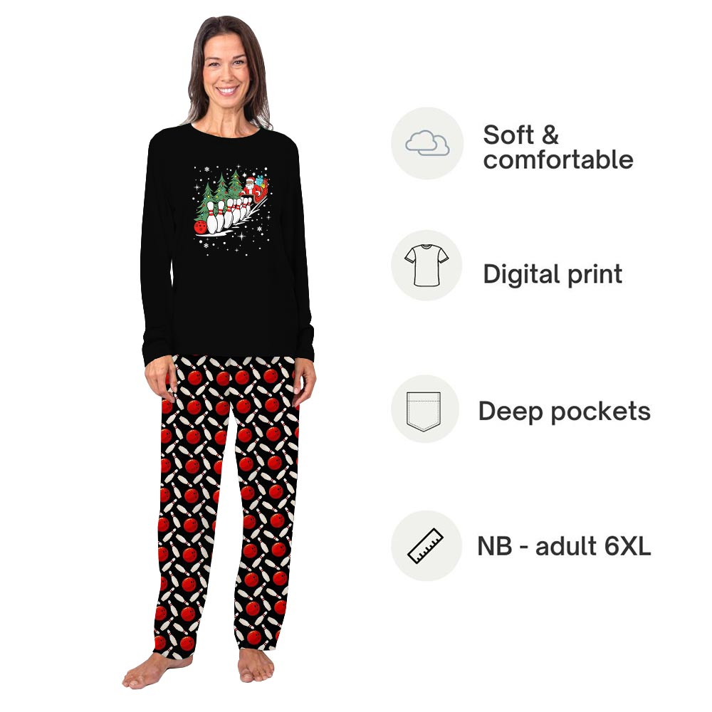 Santa Bowling Christmas Pajamas Sets Black