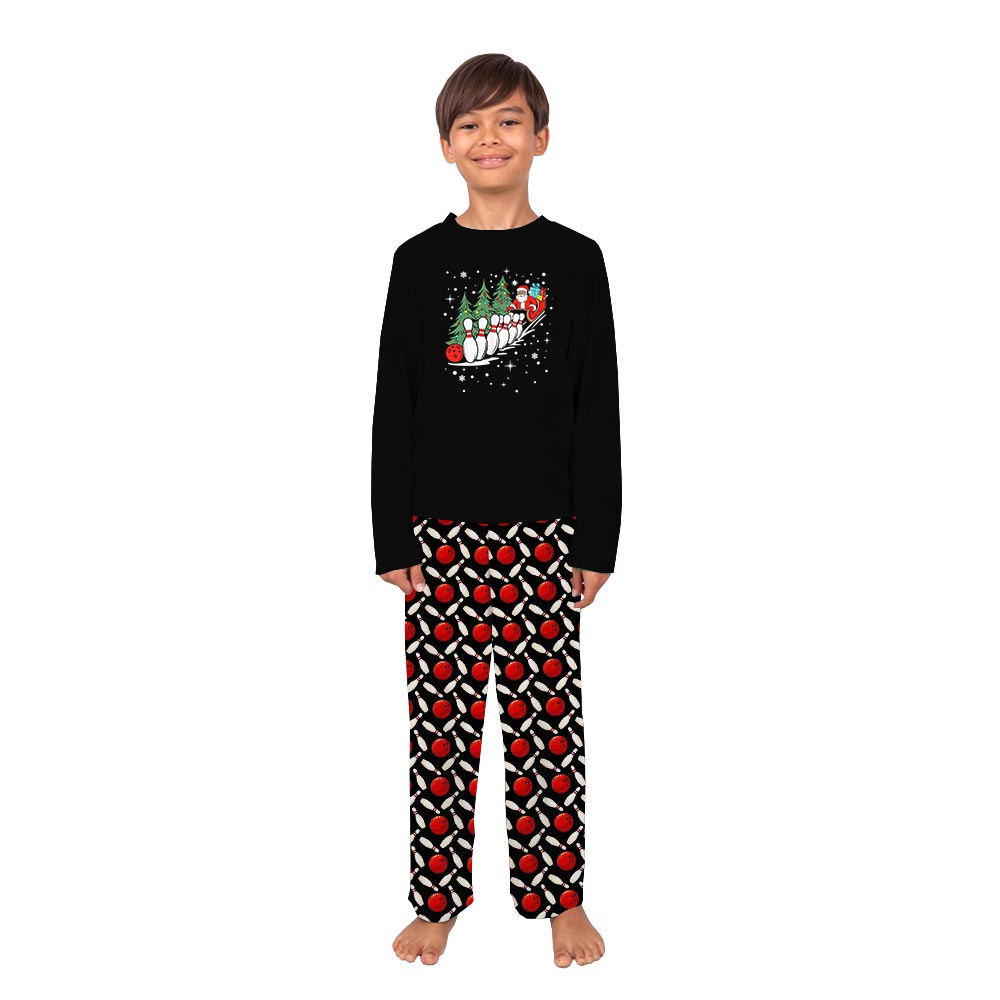Santa Bowling Christmas Pajamas Sets Black