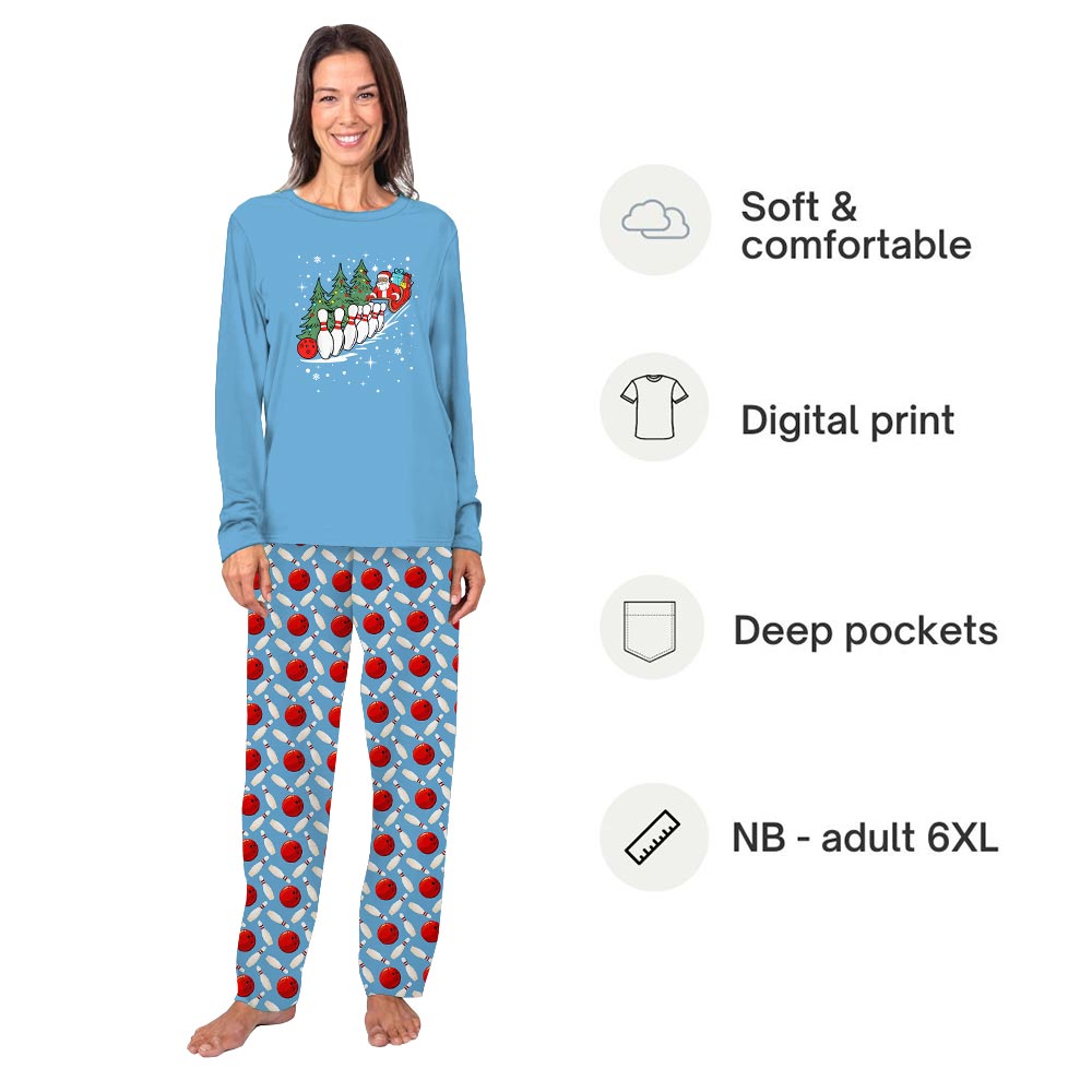 Santa Bowling Family Matching Pajamas With Dog Santa Bowling Family Matching Pajamas With Dog