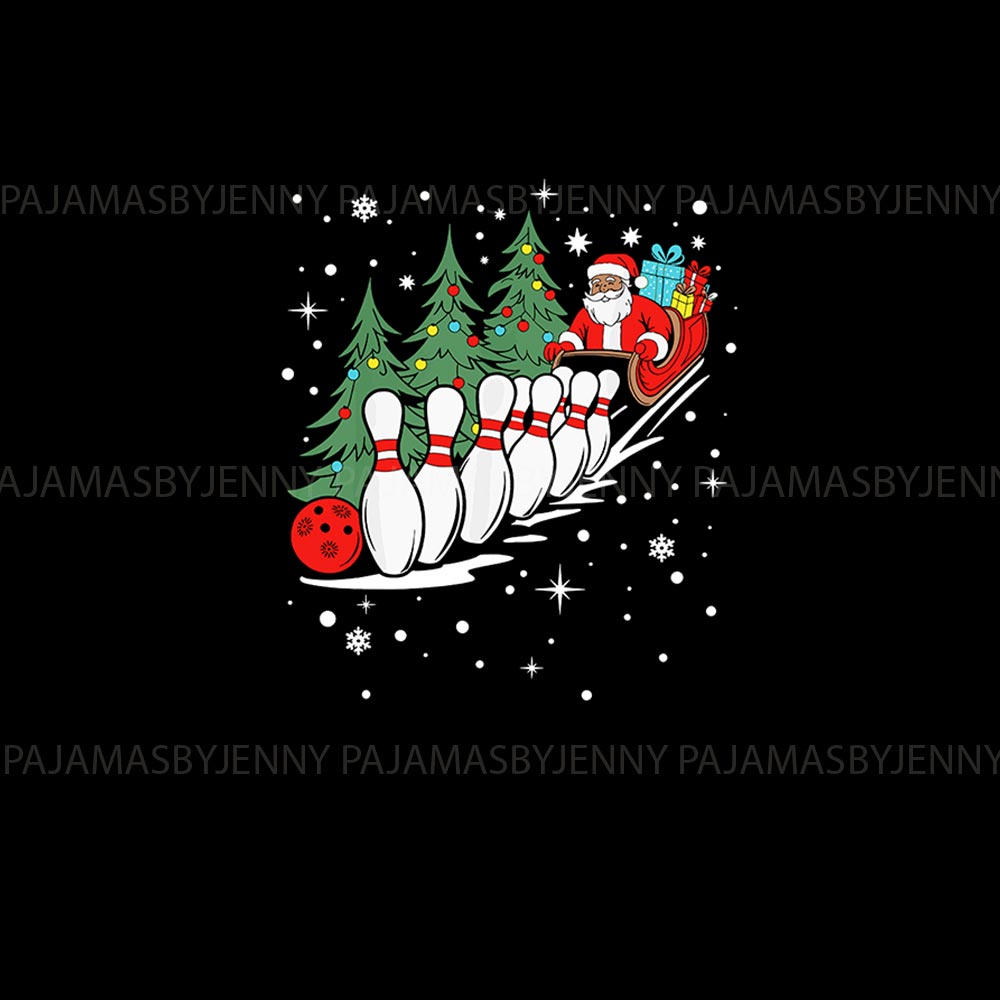 Santa Bowling Christmas Pajamas Sets Black