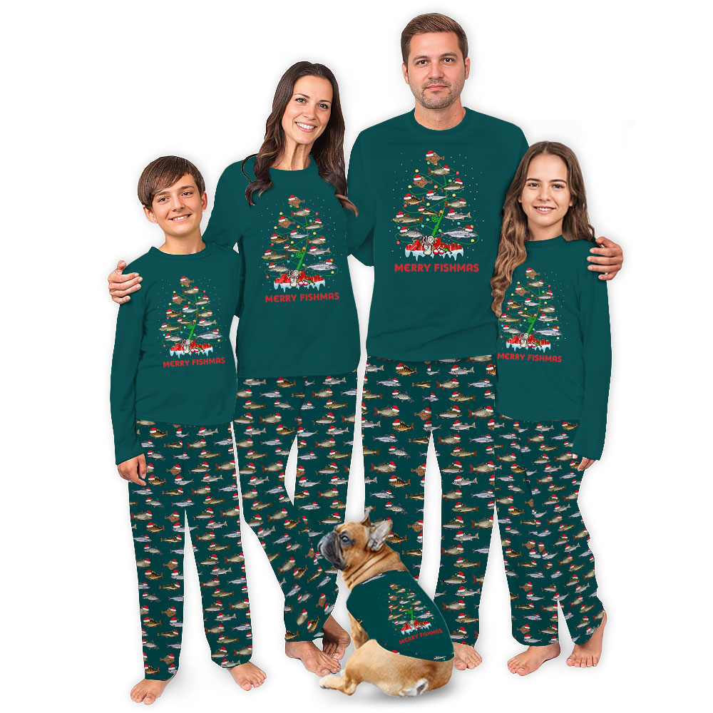 Merry Fishmas Pajamas For Christmas With Fish Print Merry Fishmas Pajamas For Christmas With Fish Print