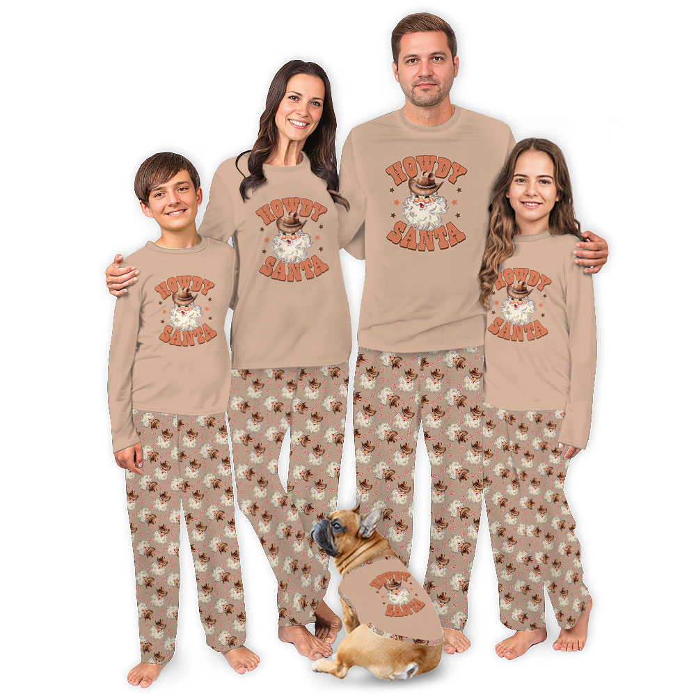 Howdy Cowboy Santa Christmas Pajamas For Family Howdy Cowboy Santa Christmas Pajamas For Family