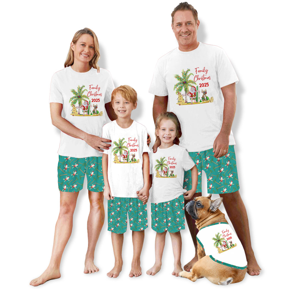 Unique Santa Beach Palm Tree Christmas Pajamas For Family