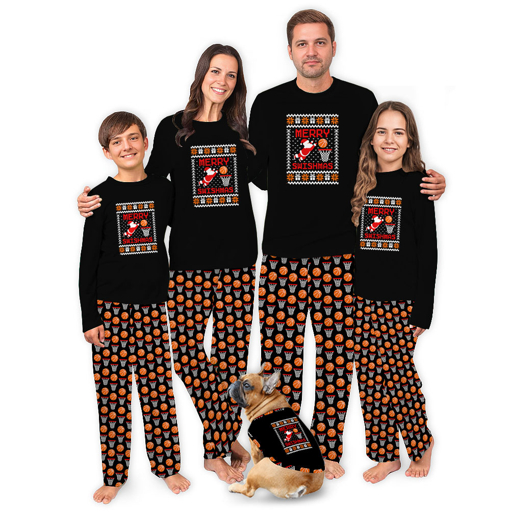 Merry Swishmas Santa Basketball Player Christmas Pajamas Merry Swishmas Santa Basketball Player Christmas Pajamas