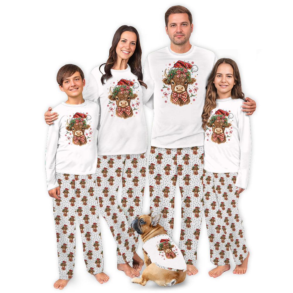 Highland Cow Christmas Pajamas For Adults And Kids Highland Cow Christmas Pajamas For Adults And Kids