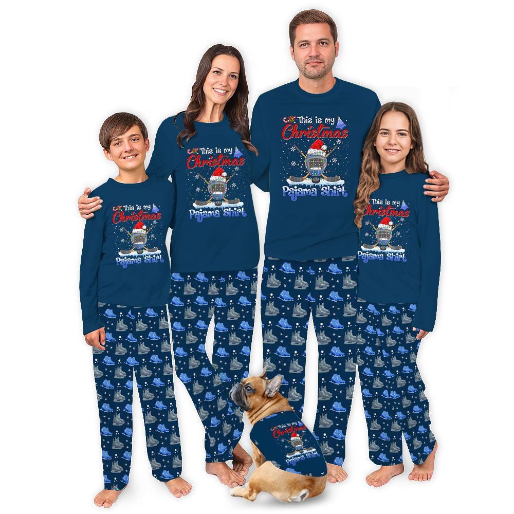 Ice Hockey Christmas Pajama Sets Navy Ice Hockey Christmas Pajama Sets Navy