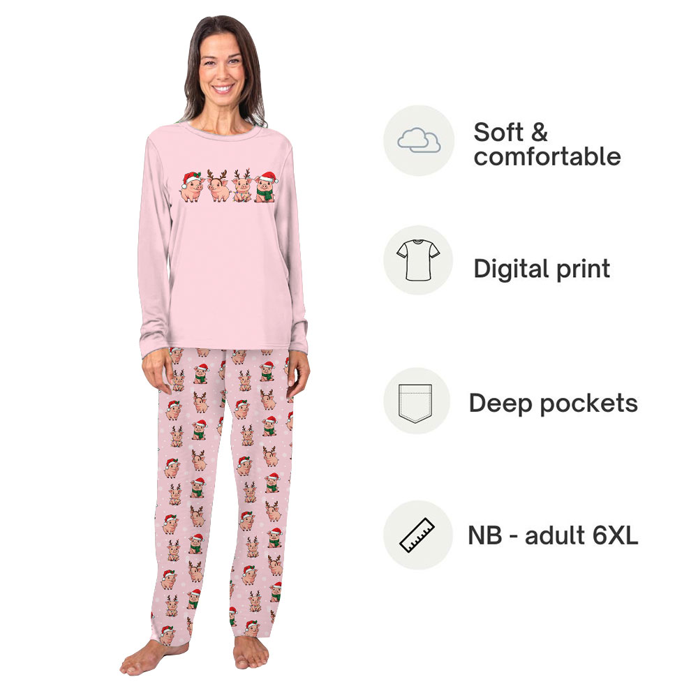 Sweet Pink Pig Pajamas Top And Bottoms For Christmas Sweet Pink Pig Pajamas Top And Bottoms For Christmas