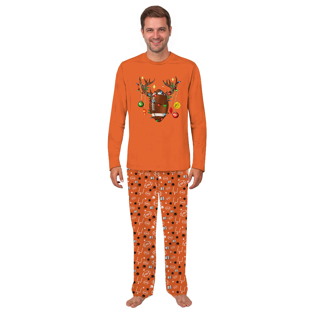 Matching American Football Christmas Pajamas Sets Orange Matching American Football Christmas Pajamas Sets Orange