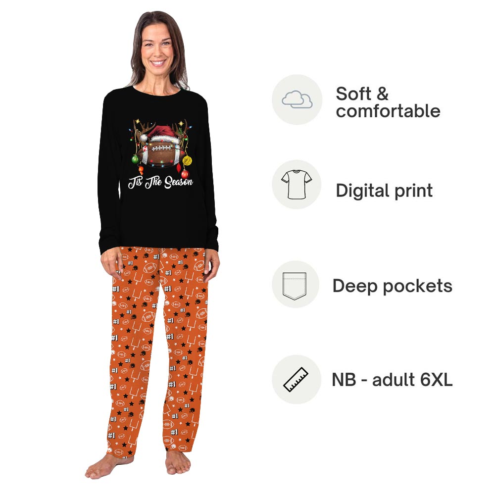 Tis The Season Football Christmas Pajamas For Adults And Kids Tis The Season Football Christmas Pajamas For Adults And Kids