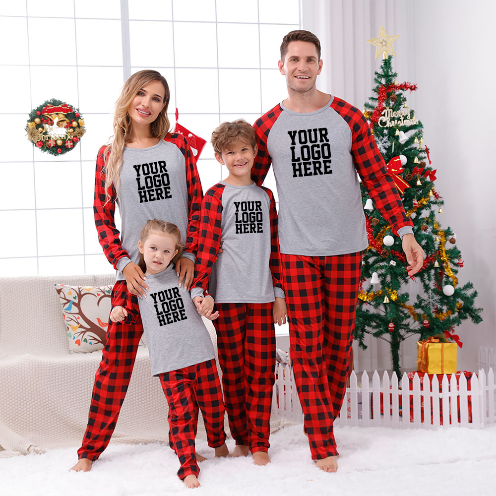 [6 Color Options] Custom Your Own Logo Matching Family Christmas Pajamas