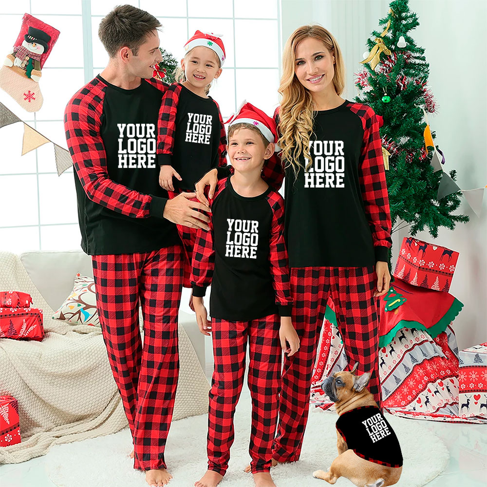 [6 Color Options] Custom Your Own Logo Matching Family Christmas Pajamas