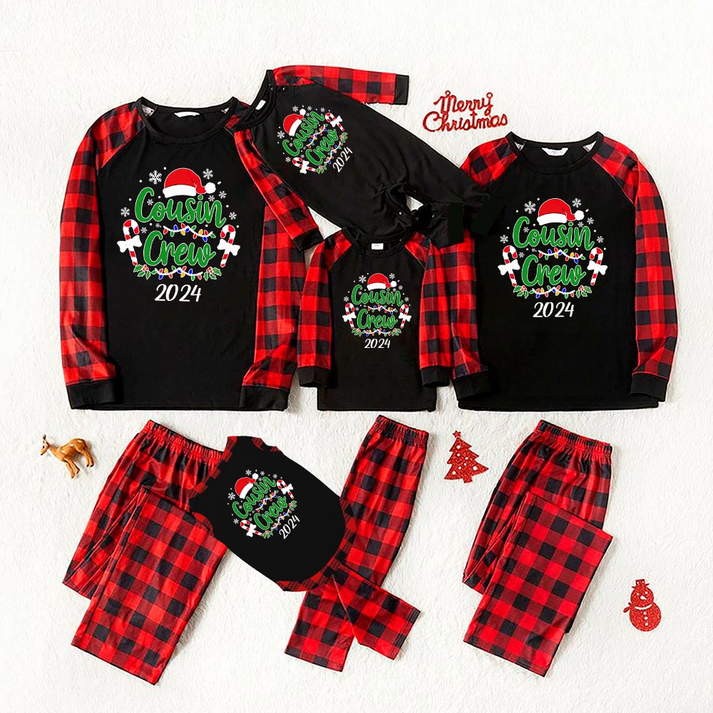 Cousin Crew 2024 Matching Dog And Owner Holiday Pajamas Black Red Cousin Crew 2024 Matching Dog And Owner Holiday Pajamas Black Red