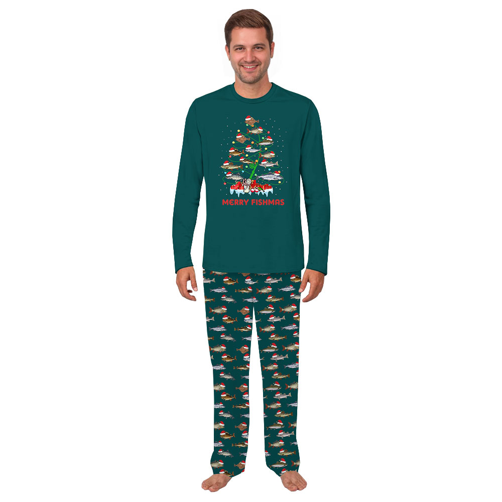 Merry Fishmas Pajamas For Christmas With Fish Print Merry Fishmas Pajamas For Christmas With Fish Print