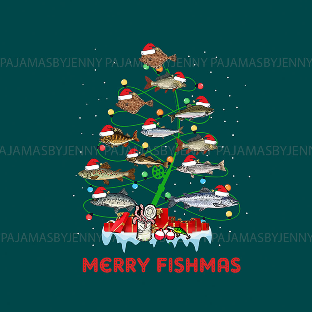 Merry Fishmas Pajamas For Christmas With Fish Print Merry Fishmas Pajamas For Christmas With Fish Print