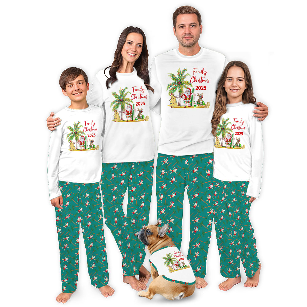 Unique Santa Beach Palm Tree Christmas Pajamas For Family