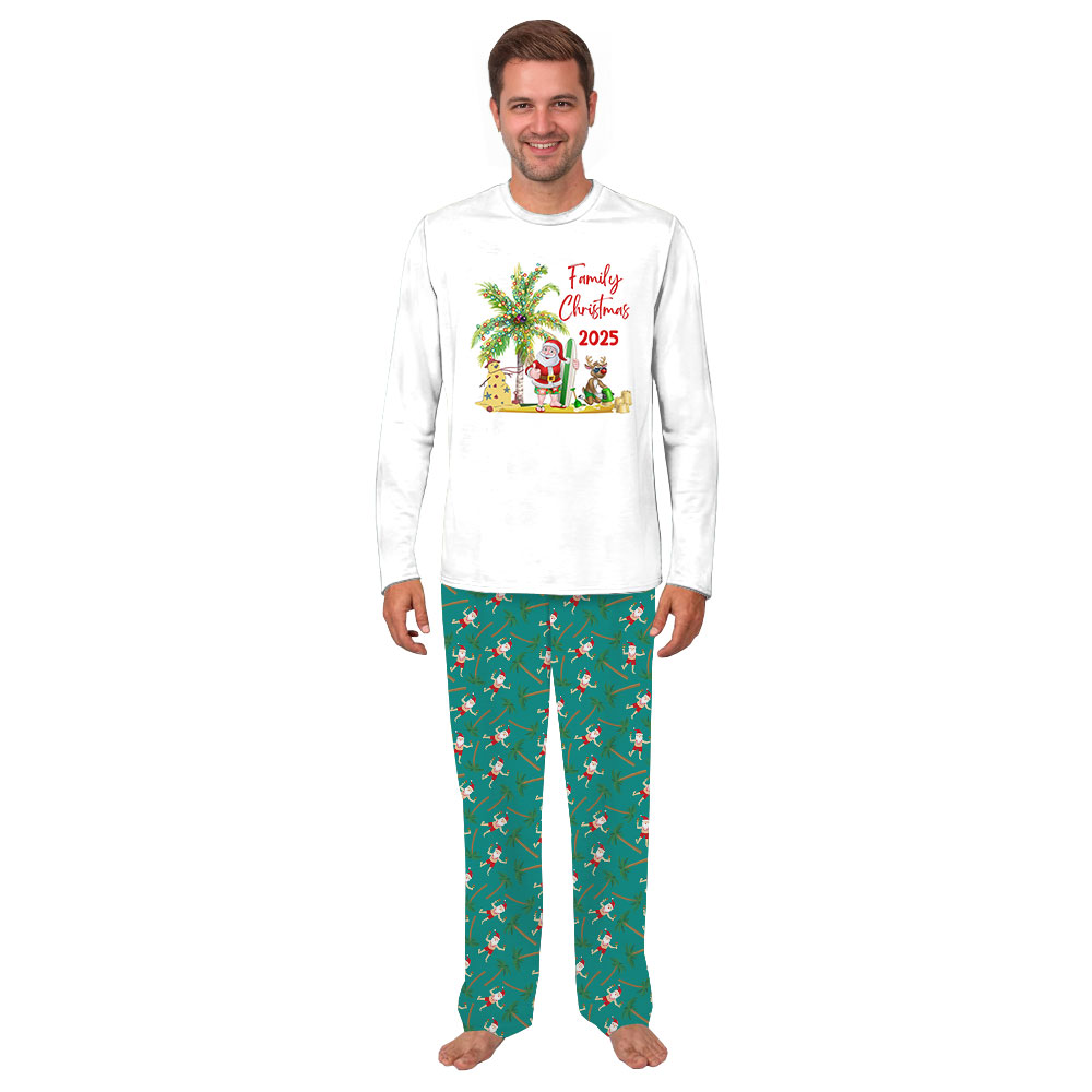 Unique Santa Beach Palm Tree Christmas Pajamas For Family