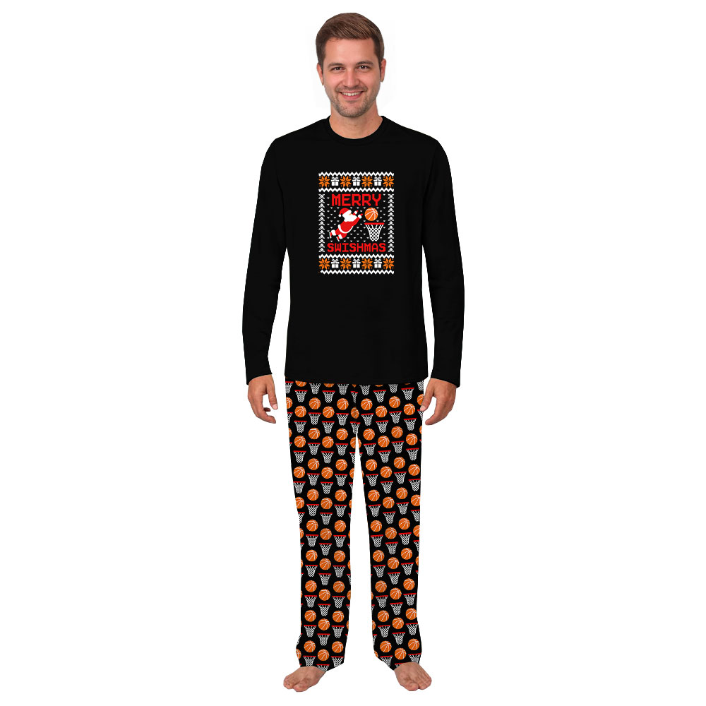 Merry Swishmas Santa Basketball Player Christmas Pajamas Merry Swishmas Santa Basketball Player Christmas Pajamas