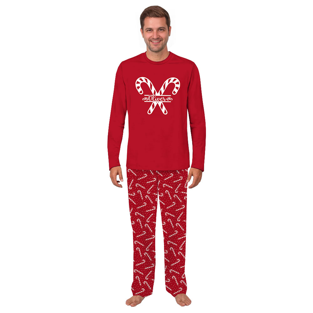 Custom Red Candy Cane Christmas Family Pajamas With Name Custom Red Candy Cane Christmas Family Pajamas With Name