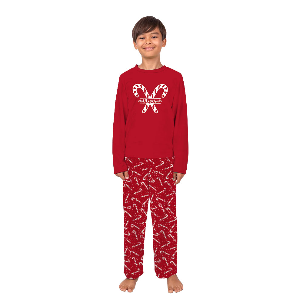 Custom Red Candy Cane Christmas Family Pajamas With Name Custom Red Candy Cane Christmas Family Pajamas With Name