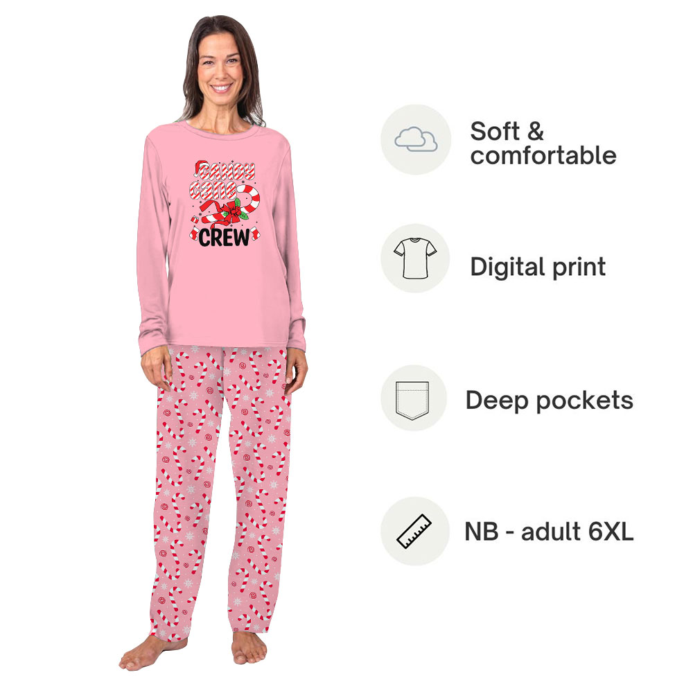 Pink Candy Cane Crew Christmas Pajamas For Family Pink Candy Cane Crew Christmas Pajamas For Family