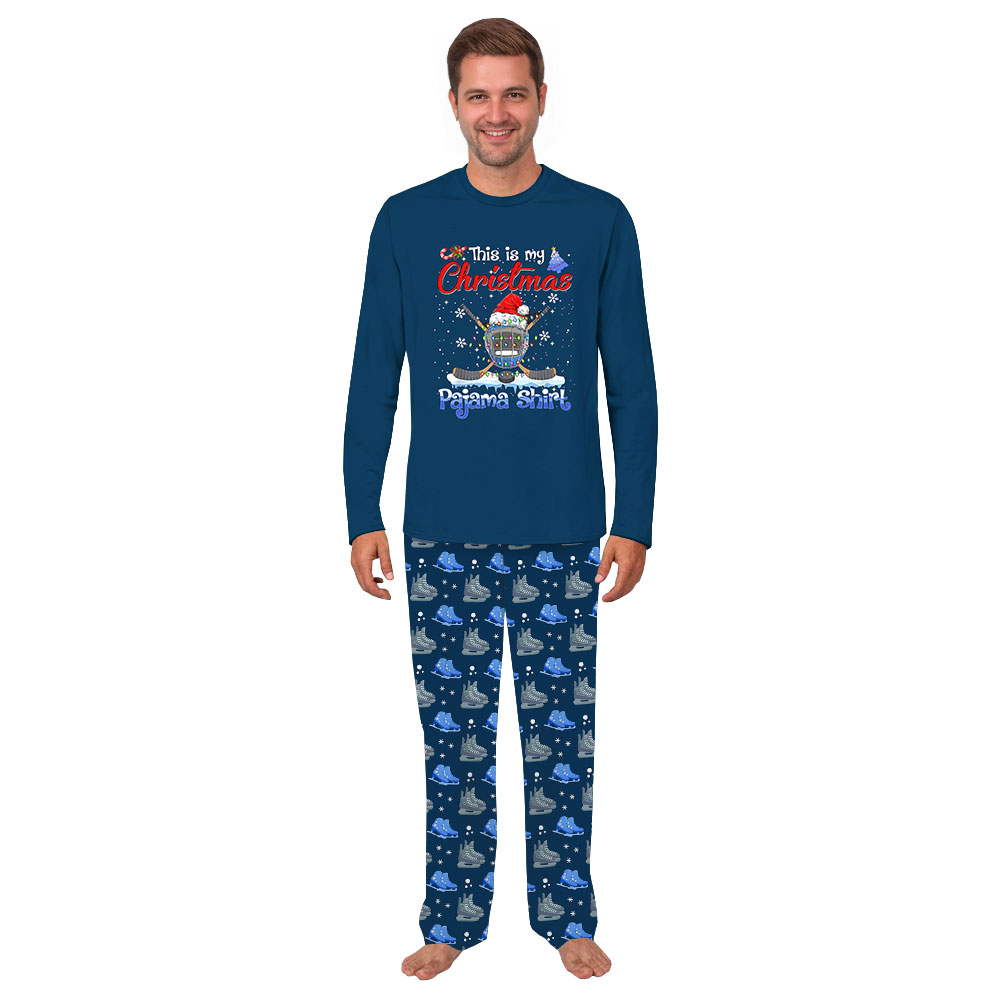 Ice Hockey Christmas Pajama Sets Navy Ice Hockey Christmas Pajama Sets Navy
