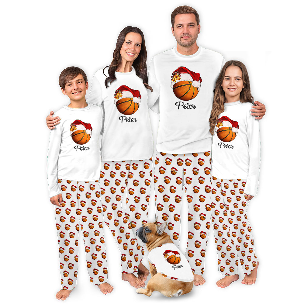 Custom Name Basketball Christmas Pajamas For Family Custom Name Basketball Christmas Pajamas For Family