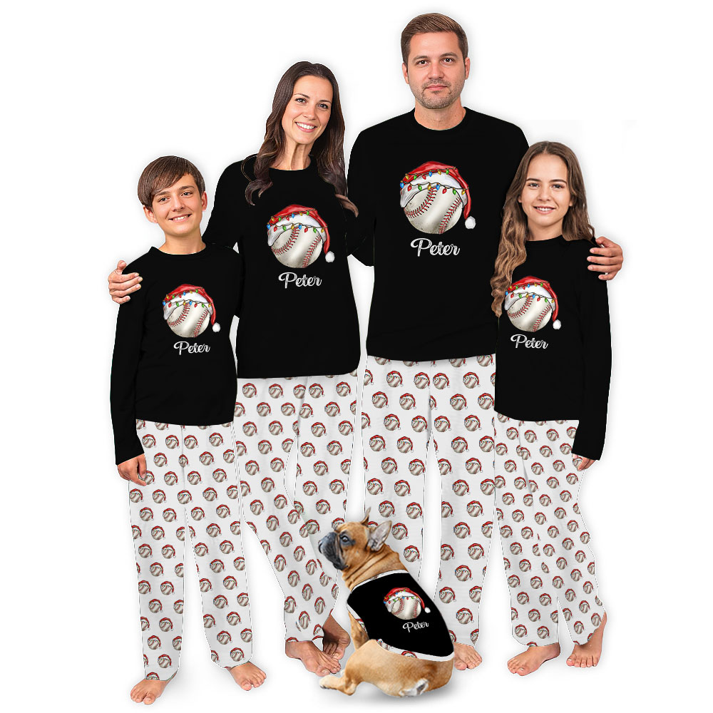 Family Baseball Christmas Pajamas Customized With Name Family Baseball Christmas Pajamas Customized With Name