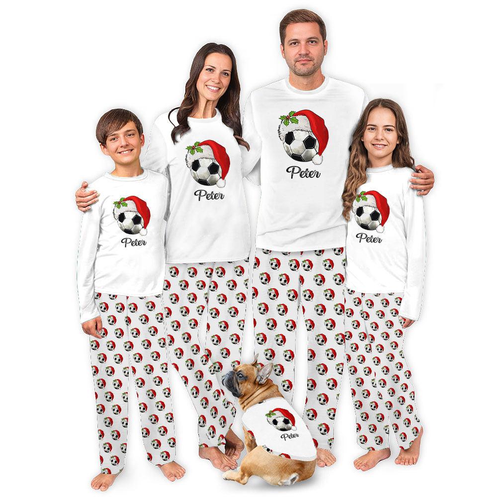 Festive Soccer Christmas PJs With Your Name Festive Soccer Christmas PJs With Your Name