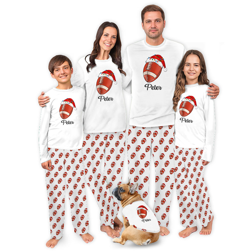 Personalized Football Christmas Pajamas For Adults And Kids Personalized Football Christmas Pajamas For Adults And Kids