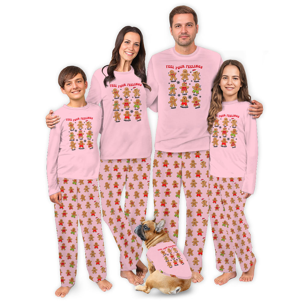 Pink Snowman Christmas PJs Saying Feel Your Feelings Pink Snowman Christmas PJs Saying Feel Your Feelings